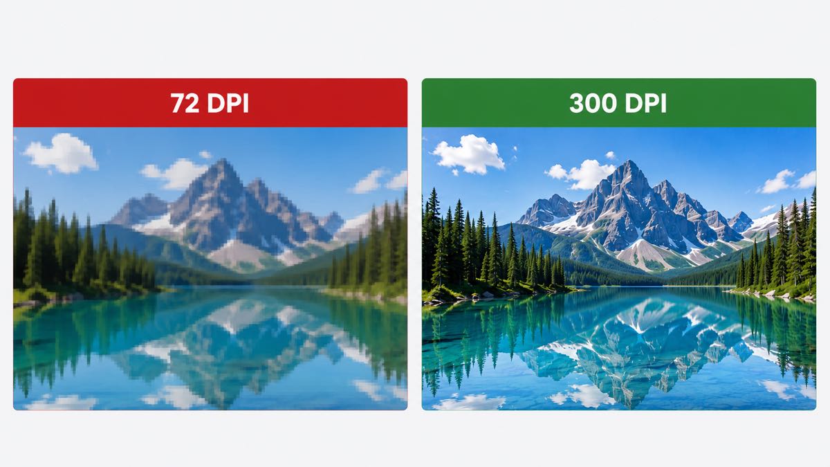 Comparison of the same image at 72 DPI blurry and 300 DPI sharp