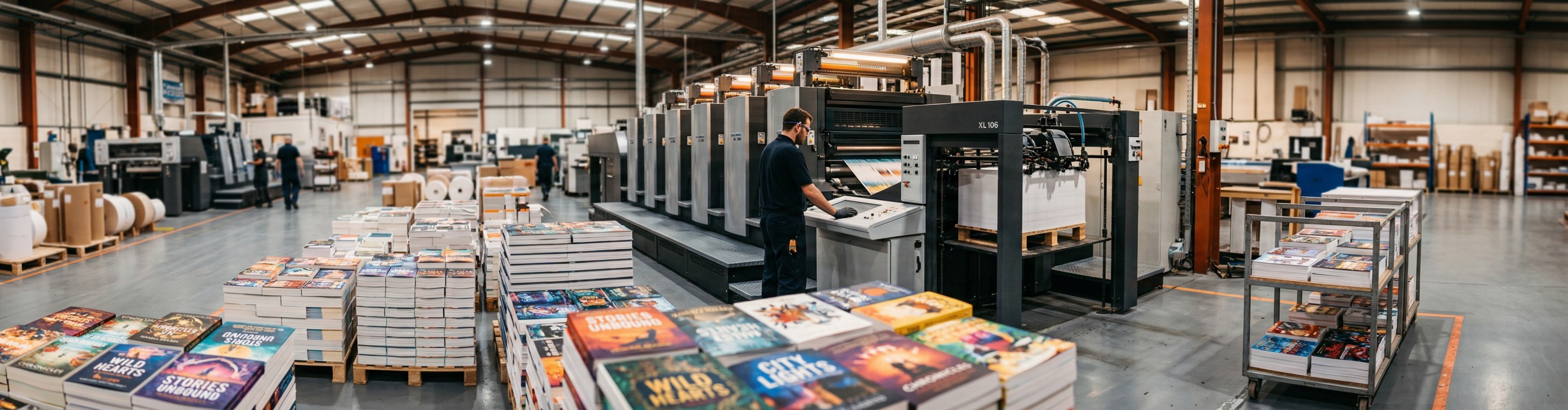 Professional digital printing facility producing custom booklets